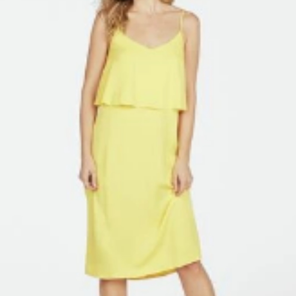 Ruffle Front Tank Dress. Yellow Color - Picture 1 of 9